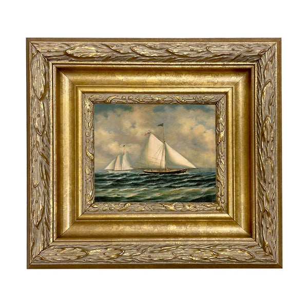 Sloop Maria Racing the America Oil Painting Print on Canvas: Antiqued Gold / 5" x 6"