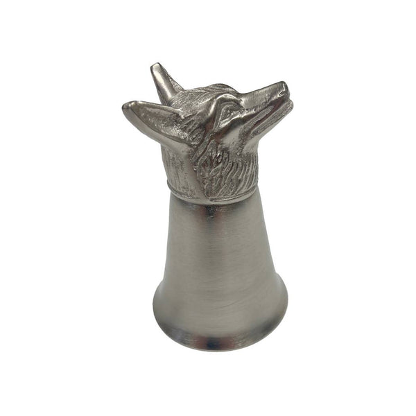 Pewter-Plated Fox Head Stirrup Cup, Jigger, Shot Glass