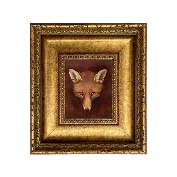 Fox Head by Reinagle Framed Oil Painting Print on Canvas: 3-1/4 Antiqued Gold / 5" x 6"