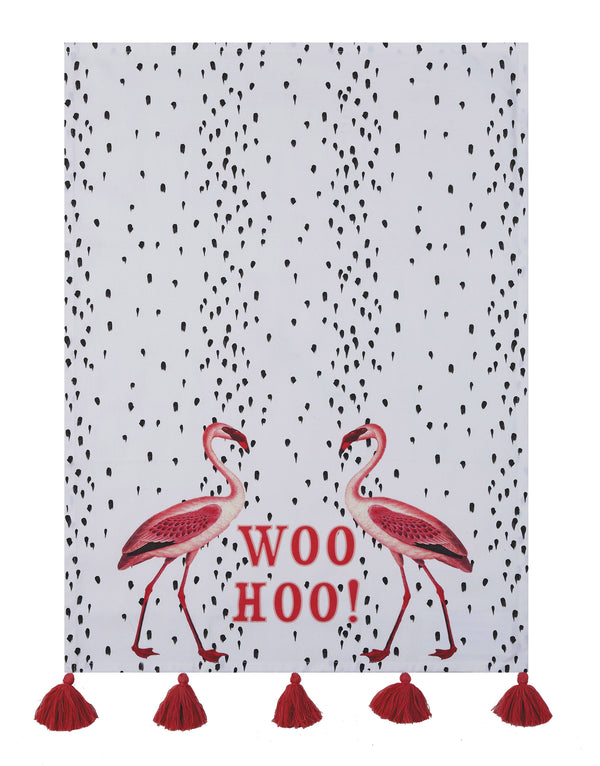 Flamingo Woo Hoo With Tassels Kitchen Towel