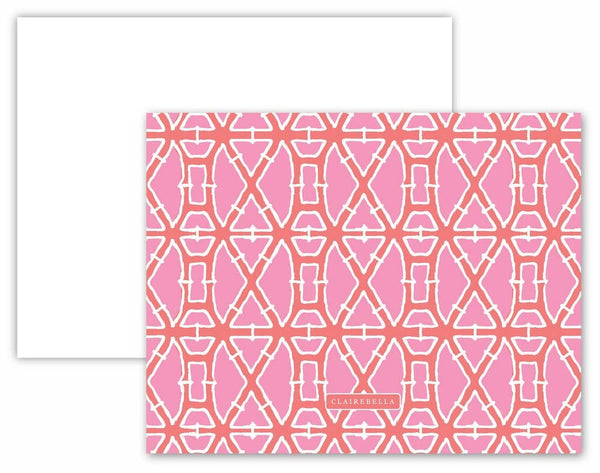 Patterned Flat Notecards - Palm Beach Chic: Bamboo Pink/Orange