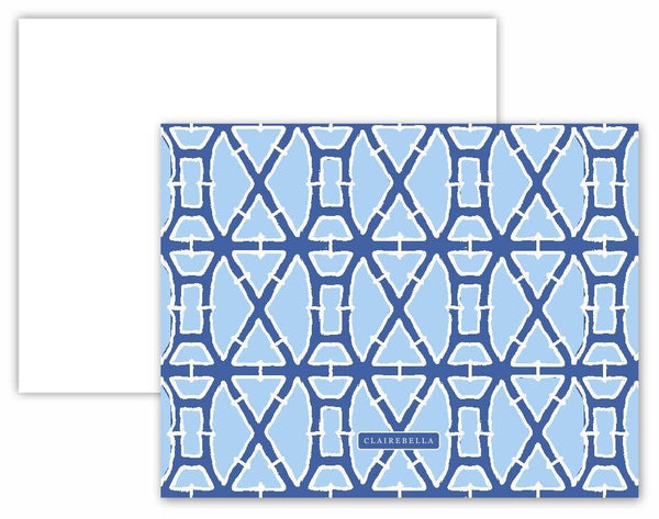 Patterned Flat Notecards - Palm Beach Chic: Bamboo Blue