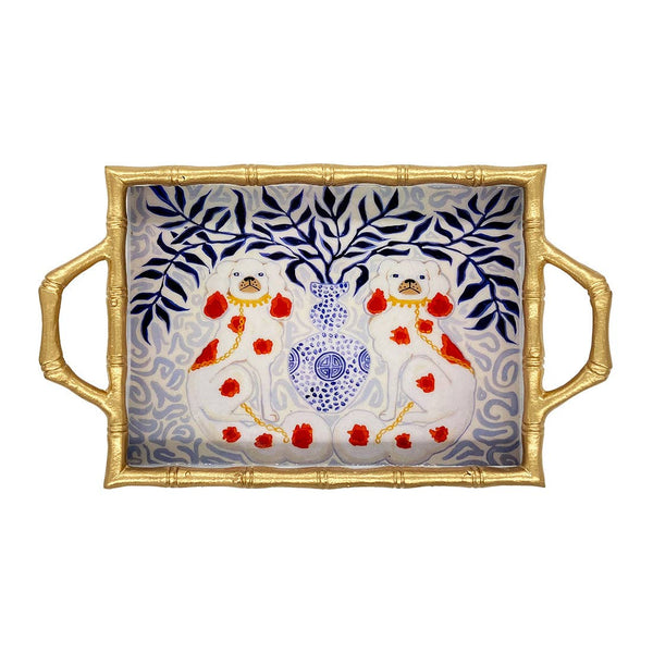 Staffies Enameled Chang Mai Tray 10x14: White & Blue