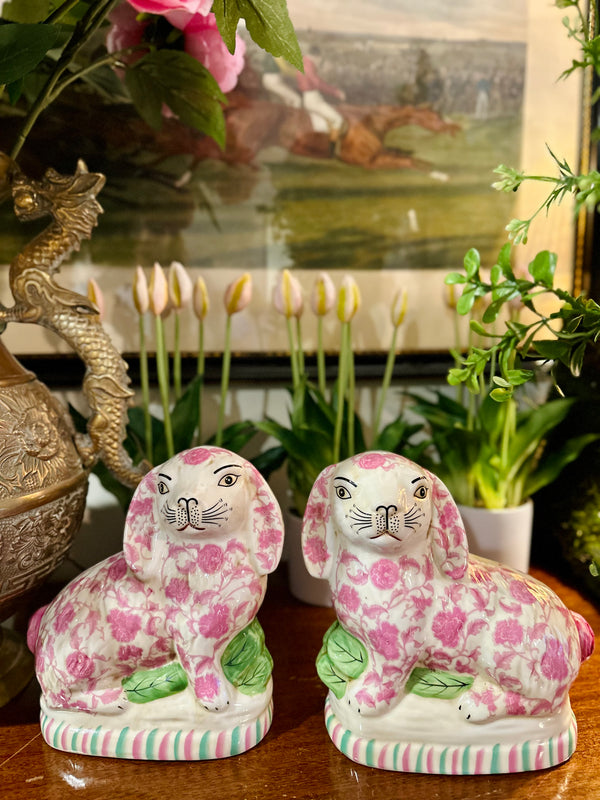 Pink Staffordshire style bunny pair