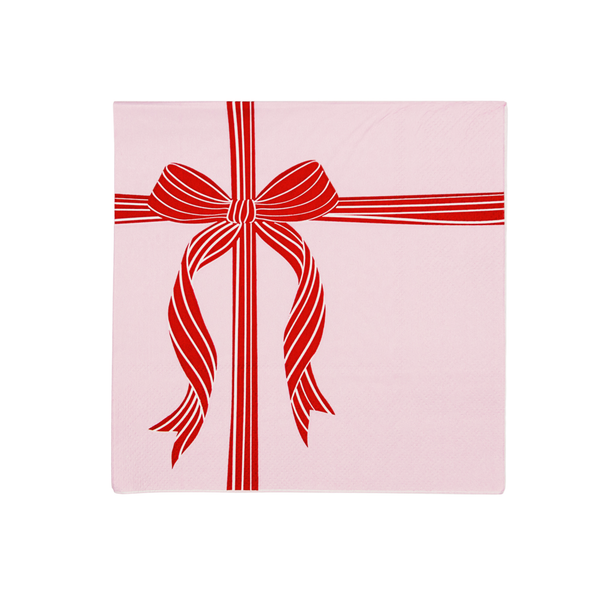 CHRISTMAS RED BOW PINK LARGE NAPKINS