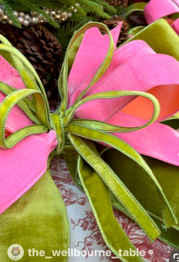 Pink & Green Velvet Bow