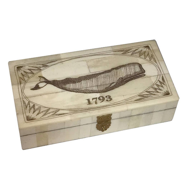 6-1/4" Whale 1793 Engraved Scrimshaw Bone Box