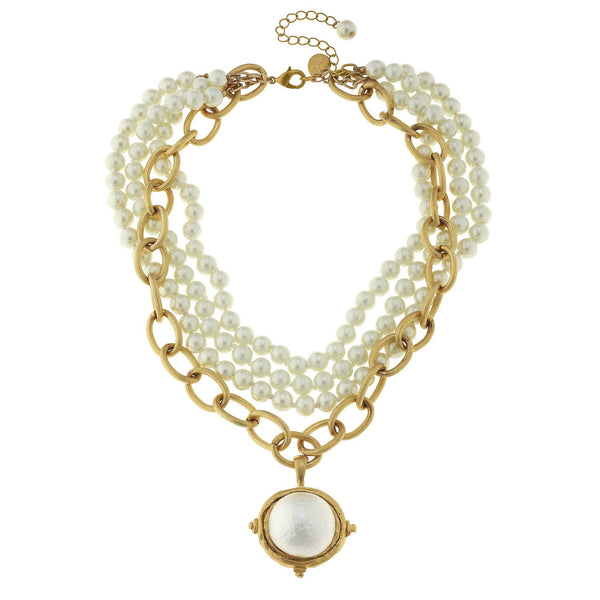 Multi Strand Gold Cotton Pearl Necklace