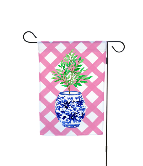 Garden Flag - Blue Floral Pot: 12" x 18" - Double-Sided