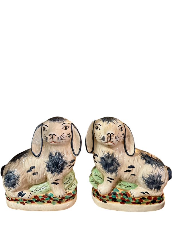 Staffordshire Style Bunny Pair in Blue