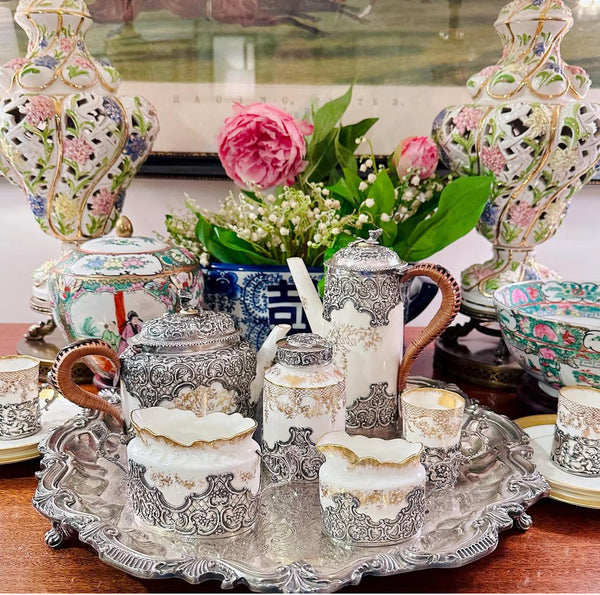 William Comyns Sterling Hand Chaised Tea Set
