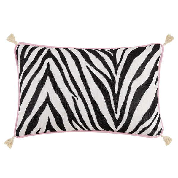 Zebra Stripe with Tassels Embroidered Pillow