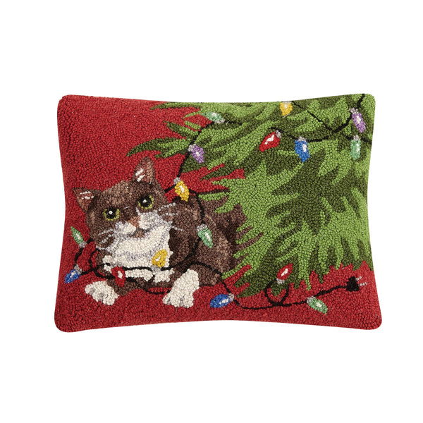 Holiday Cat Under The Tree Hook Pillow