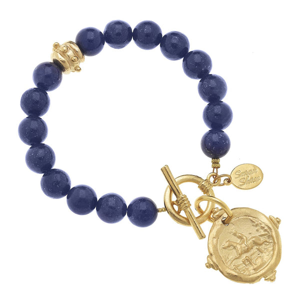 Gold Equestrian on Genuine Lapis Bracelet