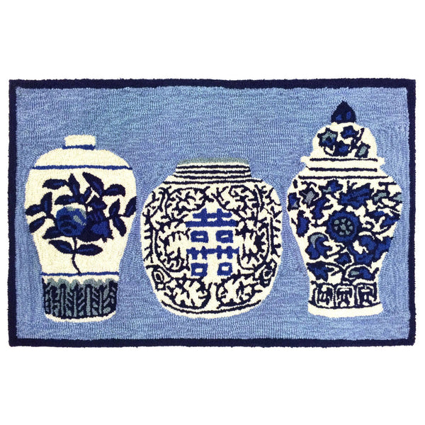 Frontporch Ginger Jars Indoor/Outdoor Rug: Blue / 2'6" x 4' / Polyester; Acrylic