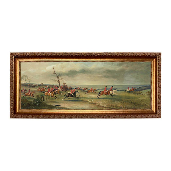 Fox Hunt Landscape Scene Framed Oil Painting Print on Canvas