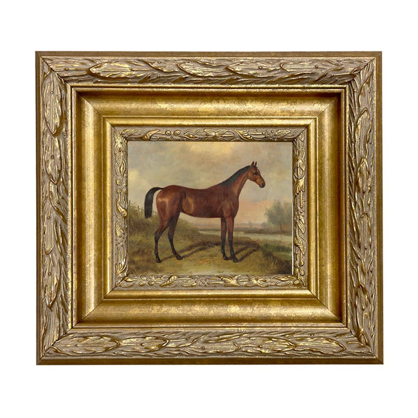 Hunter in a Landscape Framed Oil Painting Print on Canvas: Ornate Antiqued Gold & Gesso / 5" x 6"