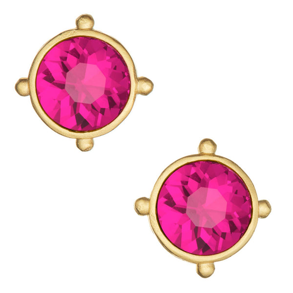 Hot Pink Crystal Round Studs